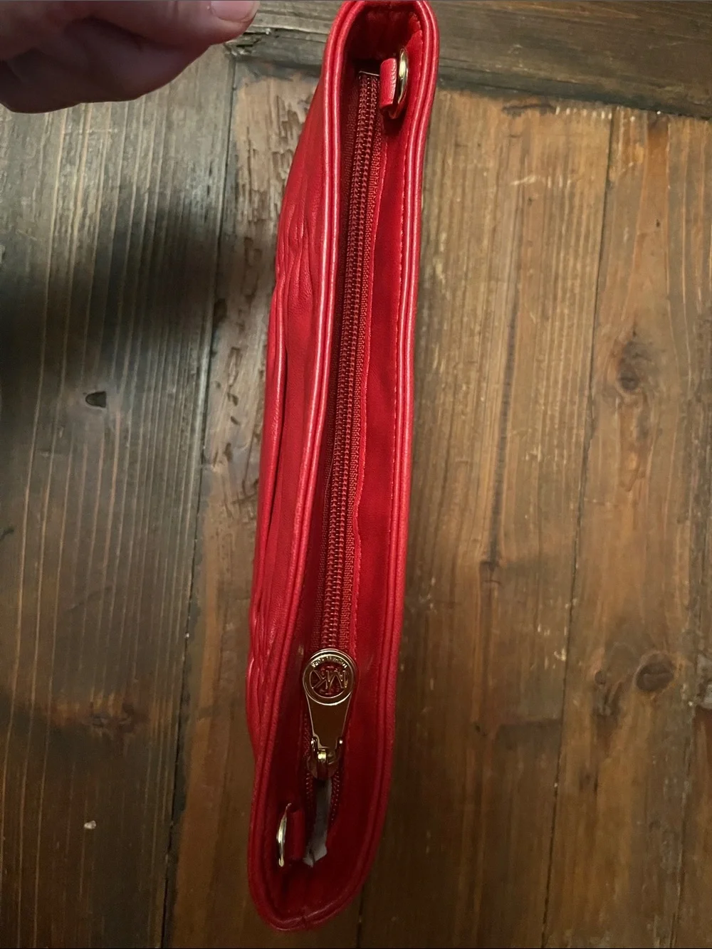 Michael Kors Red Ruched Leather Wristlet Clutch